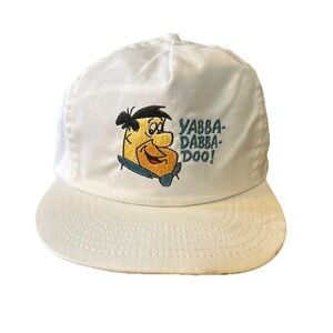 Vintage 1989 NWT Flintstones Fred Hat Cap Snap Back Mens One Size White Cartoon
